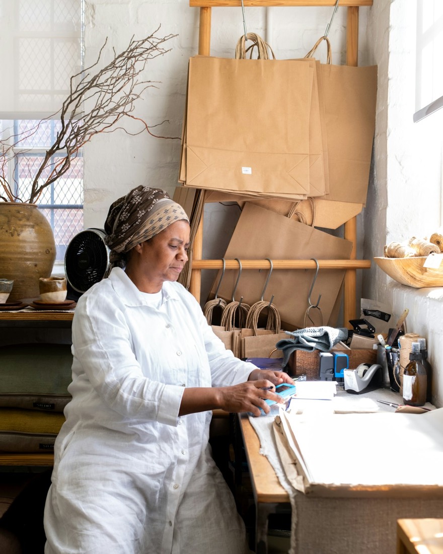 A maker working in her studio