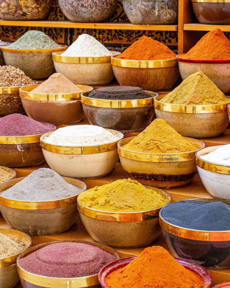 Spices displayed at a market stall
